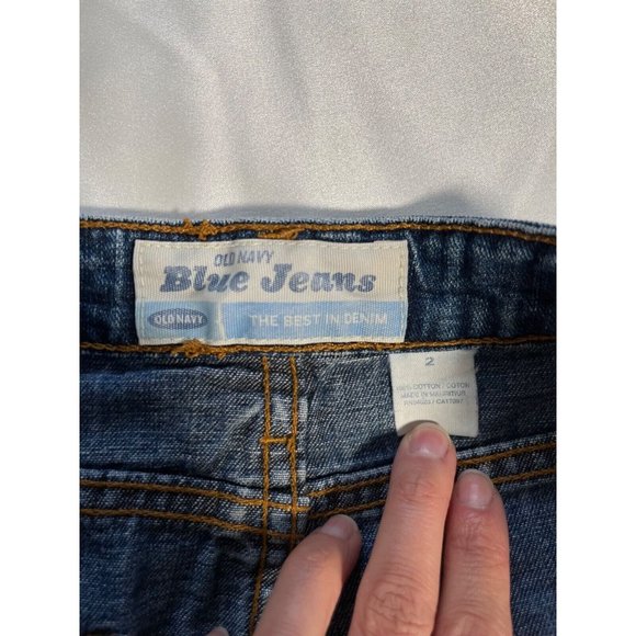 OLD NAVY Vintage Denim Blue Jean Midi Skirt Y2K 2002 Medium Wash Button Fly Sz 2 - Picture 3 of 13